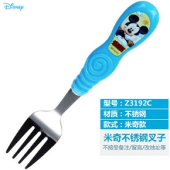 迪士尼婴儿勺子便携不锈钢餐具套装汤匙吃饭勺儿童叉子辅食宝宝勺 天蓝色