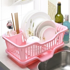 大号塑料厨房沥水架 碗碟沥水置物架/厨房角架/餐具碗架 粉色