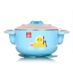 好孩子宝宝不锈钢保温碗儿童餐具婴儿注水保温碗带盖勺辅食碗 蓝色