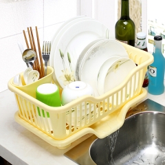 大号塑料厨房沥水架 碗碟沥水置物架/厨房角架/餐具碗架 黄色